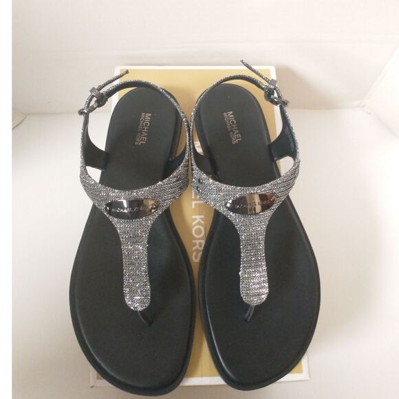 New! MICHAEL KORS Women's Glitter Plate Thong Sandals Shoe Open-Toe Anthracite 7 - Picture 3 of 5